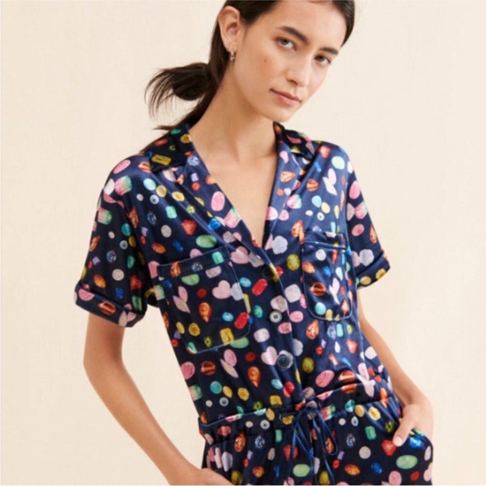 Rachel Antonoff x Nuuly Velvet velour jewel print jumper coverall romper Small - Picture 2 of 5